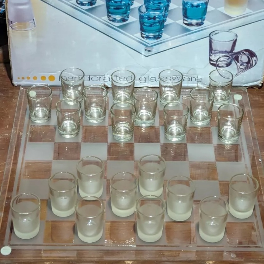 ESSENT•ALS checkerboard shot glass set 12 clear/12 frosted shot glasses